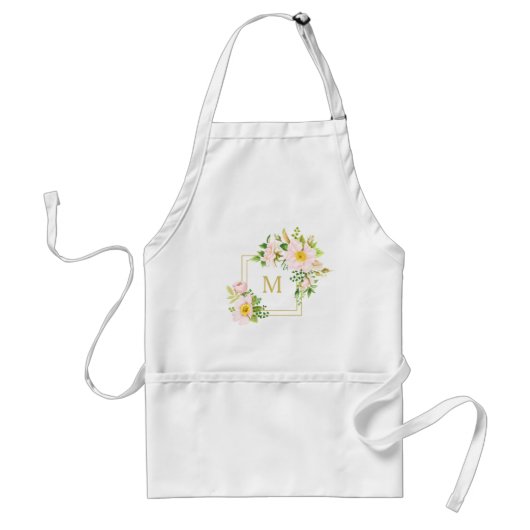 Monogram Floral Chic Pastel Cute Rozen Bouquet Standaard Schort (Voorkant)