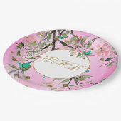 Monogram Floral Chic Pink Elegant Gold Birthday Papieren Bordje (Gekanteld)