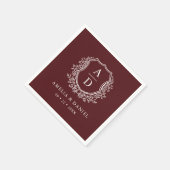 Monogram Floral Crest Bourgogne Wedding Servet (Hoek)