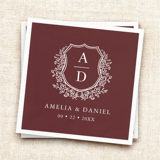 Monogram Floral Crest Bourgogne Wedding Servet