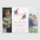 Monogram Floral Crest Fotocollage De datum opslaan Magnetische Uitnodiging (Voorkant)