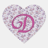 Monogram Floral  D Hart Sticker (Voorkant)