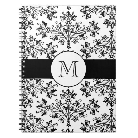 Monogram  Floral Damask Pattern Notitieboek (Voorkant)