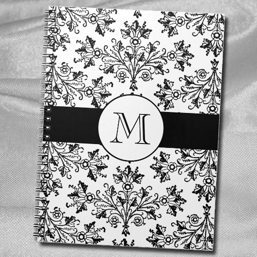 Monogram  Floral Damask Pattern Notitieboek