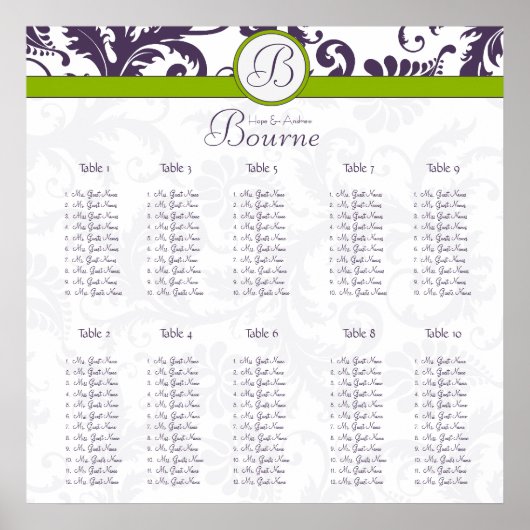 Monogram Floral Damask Seating Chart 10 Poster (Voorkant)