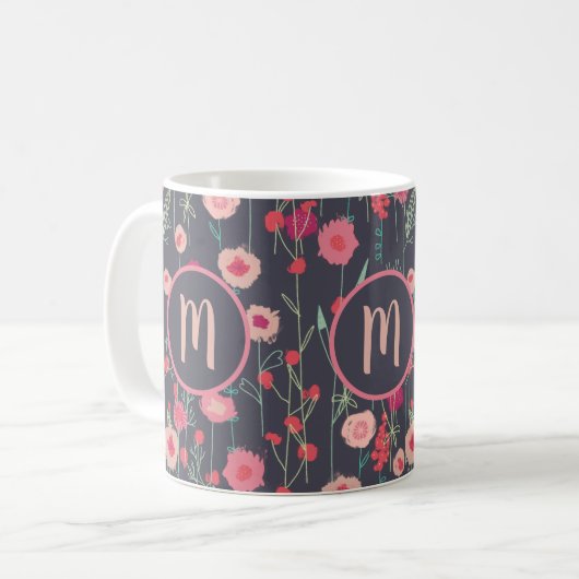 Monogram Floral Dark Koffiemok (Voorkant links)
