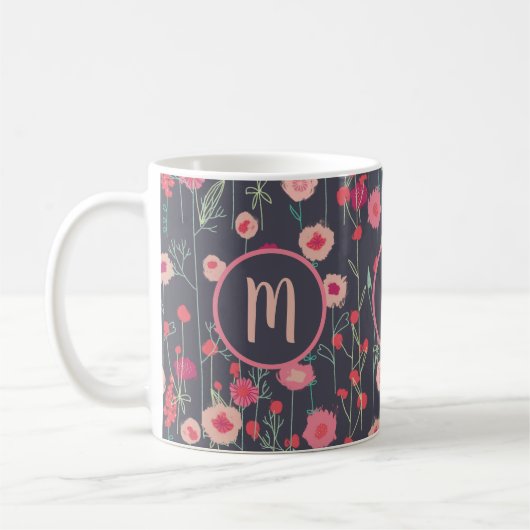 Monogram Floral Dark Koffiemok (Links)