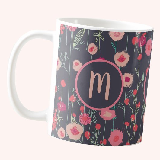 Monogram Floral Dark Koffiemok