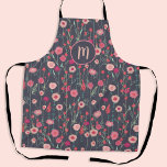 Monogram Floral Dark Schort<br><div class="desc">boho laat roze schilderij op een donkergrijze achtergrond los. Verander het monogram initiaal om aan te passen.</div>