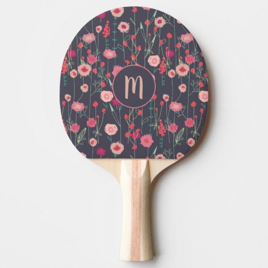Monogram Floral Dark Tafeltennisbatje (Voorkant)