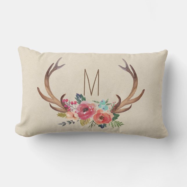 Monogram Floral Deer Horn Buitenkussen (Voorkant)