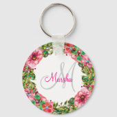 Monogram Floral Design Sleutelhanger (Voorkant)