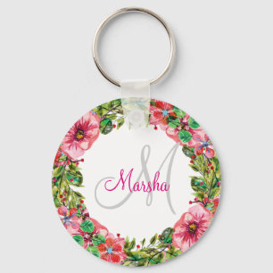 Monogram Floral Design Sleutelhanger