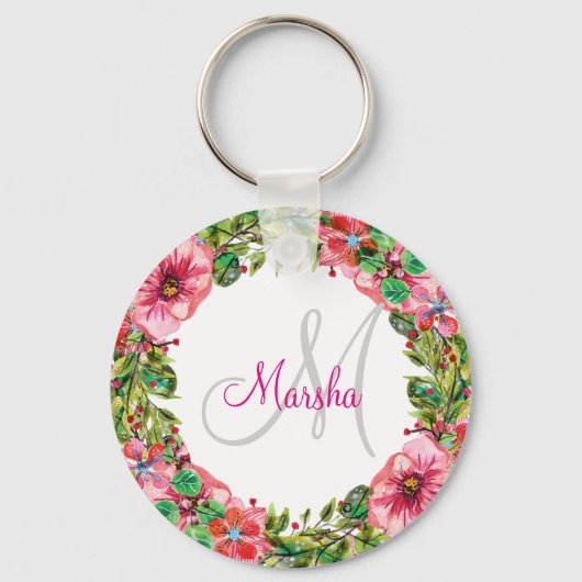 Monogram Floral Design Sleutelhanger (Voorkant)