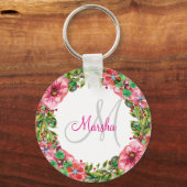 Monogram Floral Design Sleutelhanger (Voorkant)