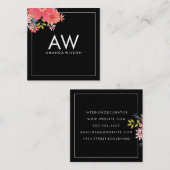 Monogram Floral Design Vierkante Visitekaartje (Voorkant / Achterkant)