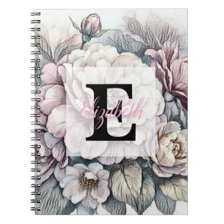 Monogram floral drawing pink cherry blossom  notitieboek