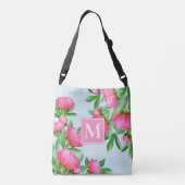 Monogram Floral Elegant Pink Peonies Eenvoudige tu Crossbody Tas (Achterkant)