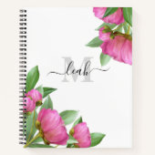 Monogram Floral Elegant Pretty Pink Peony Flower Notitieboek (Voorkant)