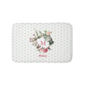 Monogram  Floral en Bird Wreath Polka Dots Badmat (Voorkant)