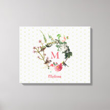 Monogram  Floral en Bird Wreath Polka Dots
