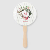 Monogram Floral en Bird Wreath Polka Dots Handwaaier (Achterkant)