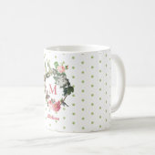 Monogram  Floral en Bird Wreath Polka Dots Koffiemok (Voorkant rechts)