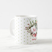 Monogram  Floral en Bird Wreath Polka Dots Koffiemok (Voorkant links)