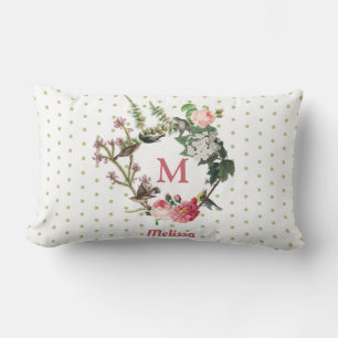 Monogram  Floral en Bird Wreath Polka Dots Kussen
