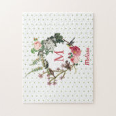 Monogram  Floral en Bird Wreath Polka Dots Legpuzzel (Verticaal)