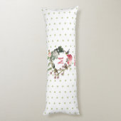 Monogram  Floral en Bird Wreath Polka Dots Lichaamskussen (Achterkant (Verticaal))