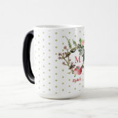 Monogram  Floral en Bird Wreath Polka Dots Magische Mok (Voorkant links)