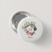 Monogram Floral en Bird Wreath Polka Dots Ronde Button 3,2 Cm (Voorkant /achterkant)