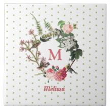 Monogram  Floral en Bird Wreath Polka Dots