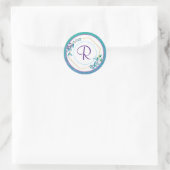 Monogram Floral en Glitter Ronde Sticker (Tas)