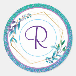 Monogram Floral en Glitter Ronde Sticker