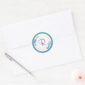 Monogram Floral en Glitter Ronde Sticker (Envelop)