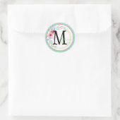 Monogram Floral en Stripes Ronde Sticker (Tas)