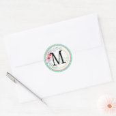 Monogram Floral en Stripes Ronde Sticker (Envelop)