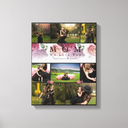 Monogram Floral Family and Moeder Foto Collage Canvas Afdruk (Voorkant)