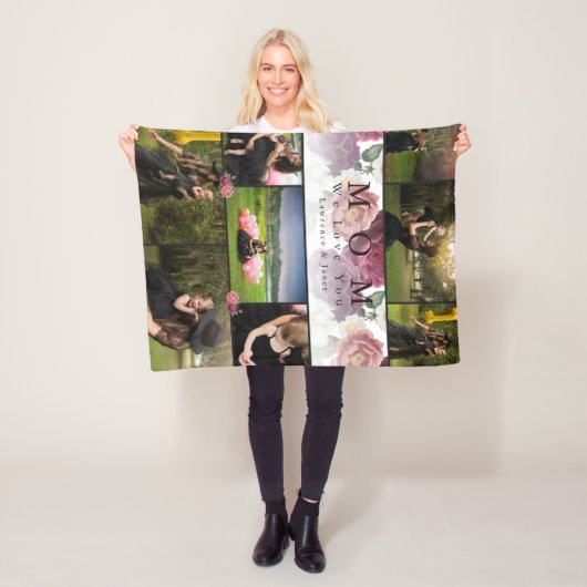 Monogram Floral Family and Moeder Foto Collage Fleece Deken (In situ)