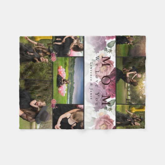 Monogram Floral Family and Moeder Foto Collage Fleece Deken (Voorkant (Horizontaal))