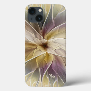 Monogram Floral Fantasy Gold Eggplant Abstract iPhone 13 Hoesje