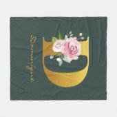 Monogram Floral Faux Gold Name Persoonlijk Fleece Deken (Voorkant (Horizontaal))