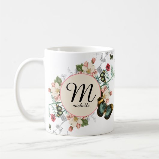 Monogram  Floral flacons Wit Aangepast Koffiemok (Links)