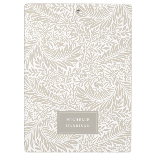 Monogram Floral Foliage Beige White Elegant Klembord (Achterkant)