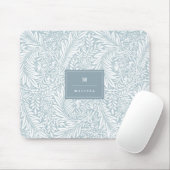 Monogram Floral Foliage Dusty Blue White Elegant Muismat (Met muis)
