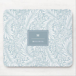 Monogram Floral Foliage Dusty Blue White Elegant Muismat
