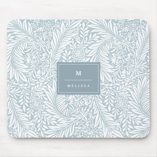 Monogram Floral Foliage Dusty Blue White Elegant Muismat (Voorkant)