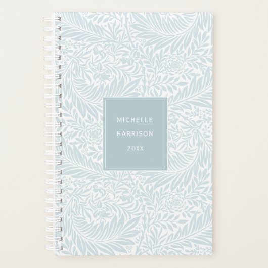 Monogram Floral Foliage Dusty Blue White Elegant Planner (Voorkant)